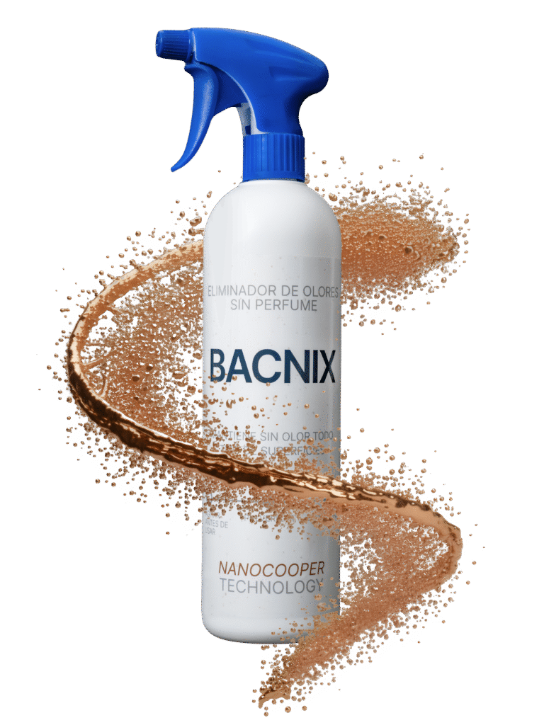 Spray eliminador de malos olores Bacnix con nanocobre, sin perfume y eficaz.
